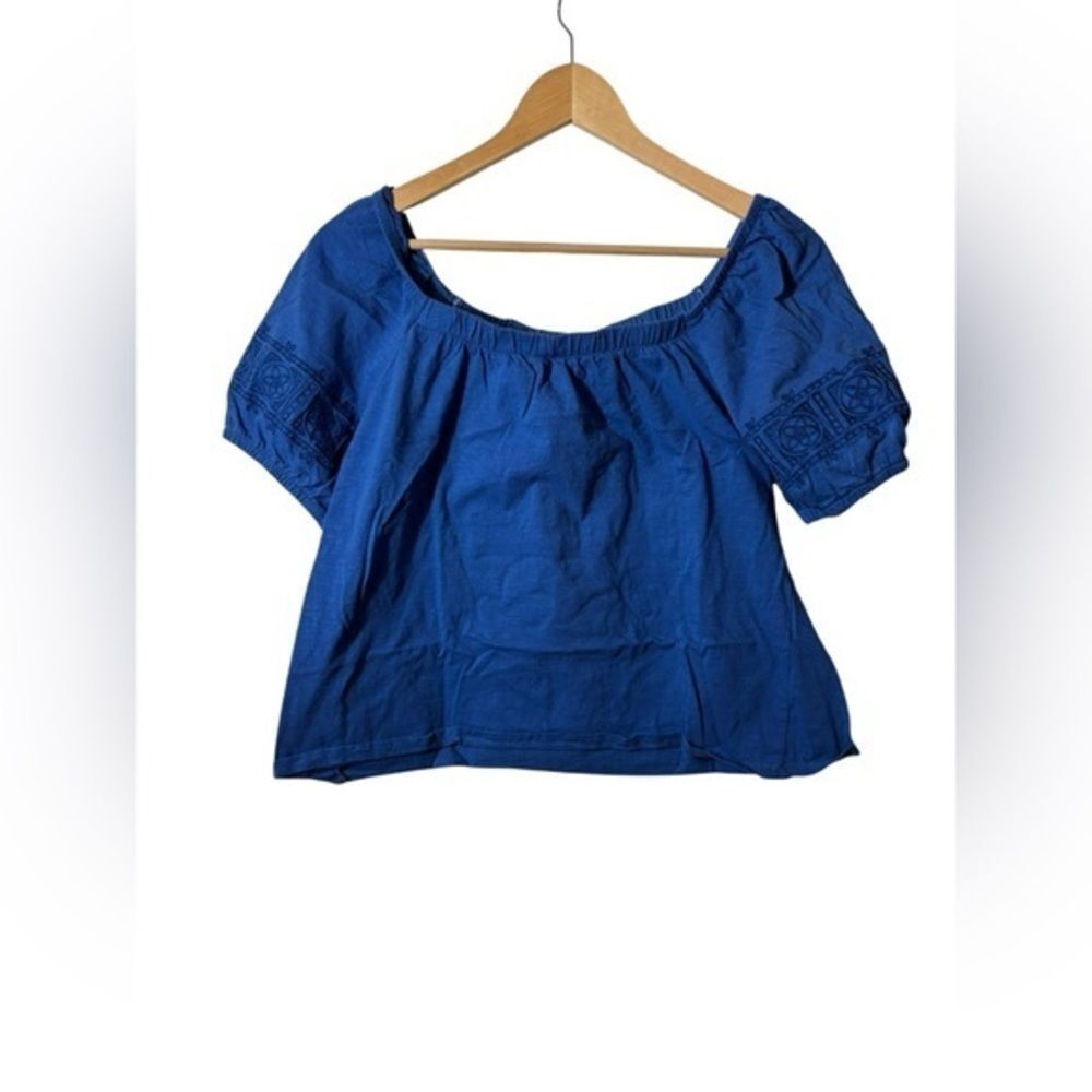 Mason & Belle crop shirt cropped medium off shoulder blue